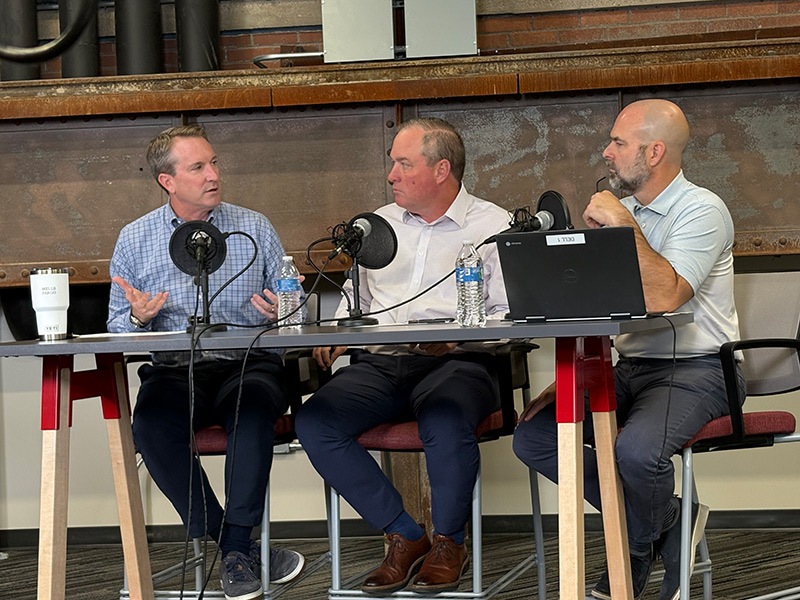Do it Best and True Value leadership hosted a series of town hall meetings for True Value retailers, answering questions and providing updates. From left, Do it Best CEO Dan Starr, True Value President Dent Johnson and Curtis Smith, host of the Better Together podcast.