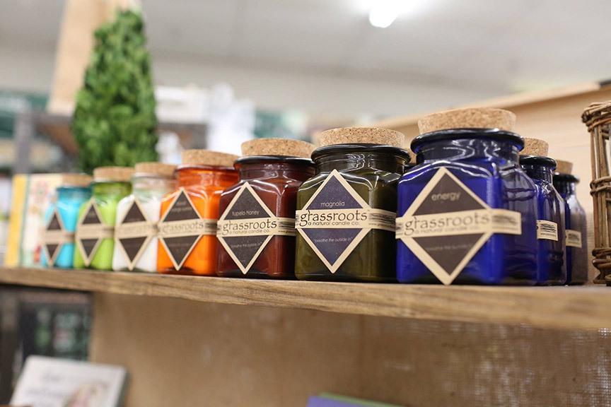 Handmade soy candles are among the Mississippi-made items on display.