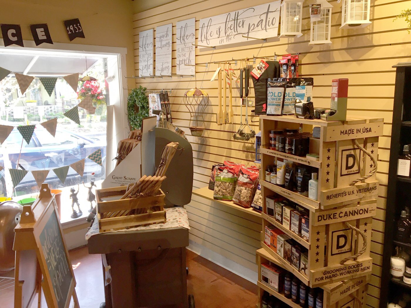Everything from grill accessories and home decor to kitchen gadgets and signs is on display.