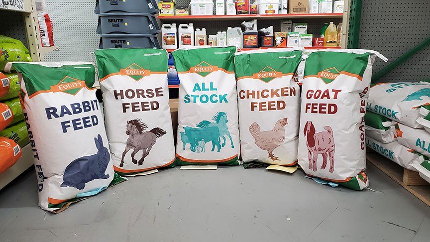 Feed for all animals is on hand at The Equity Do it center.