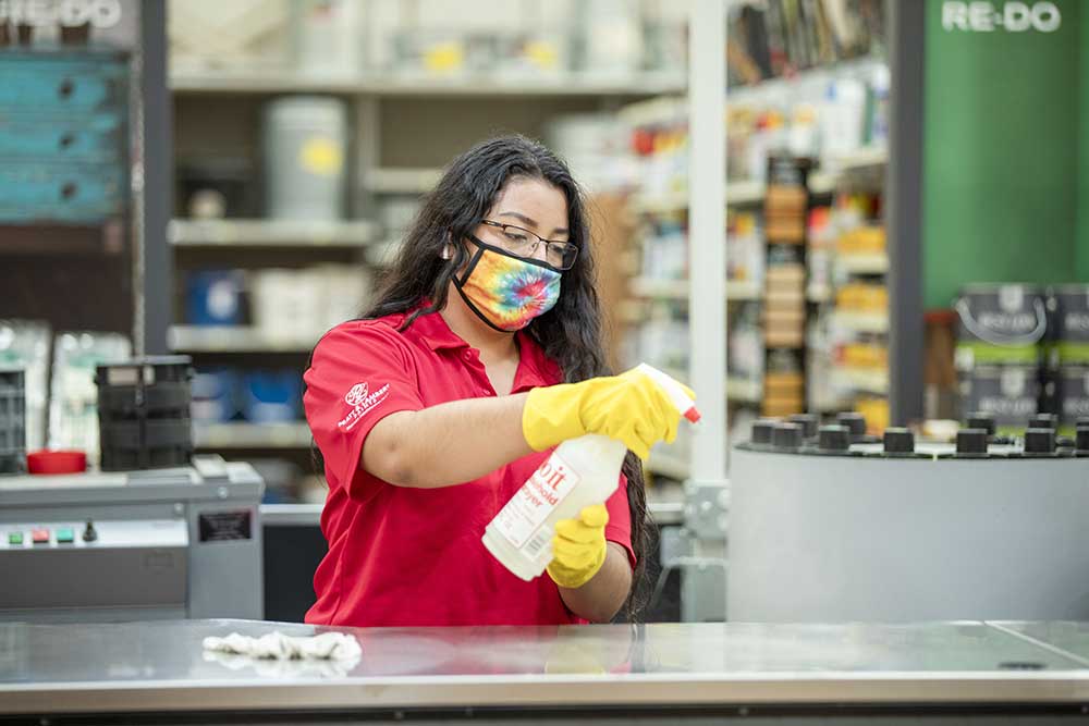 The staff at Wholesale Lumber has stepped up to keep the store clean and sanitized.