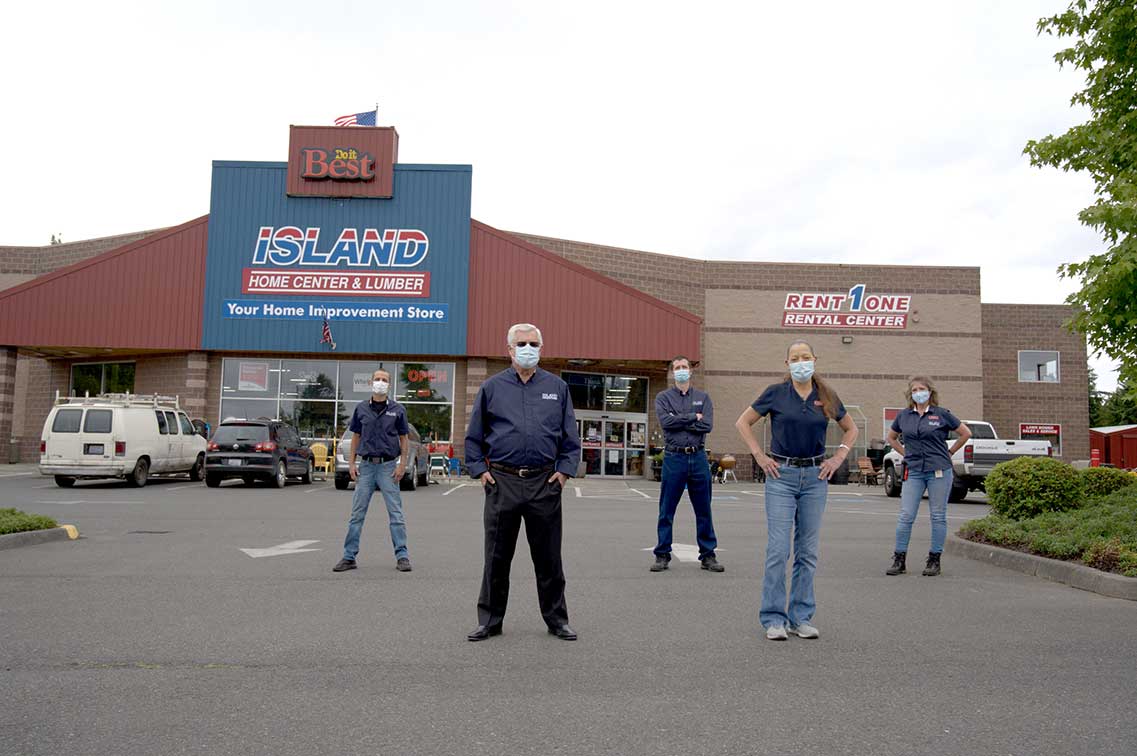 Beacon Award for Community Service — Island Home Center & Lumber – Vashon, Wash. 2 Owner Earl Van Buskirk (front left) focused on employees first before deciding the best ways to support the community and keep customers safe.