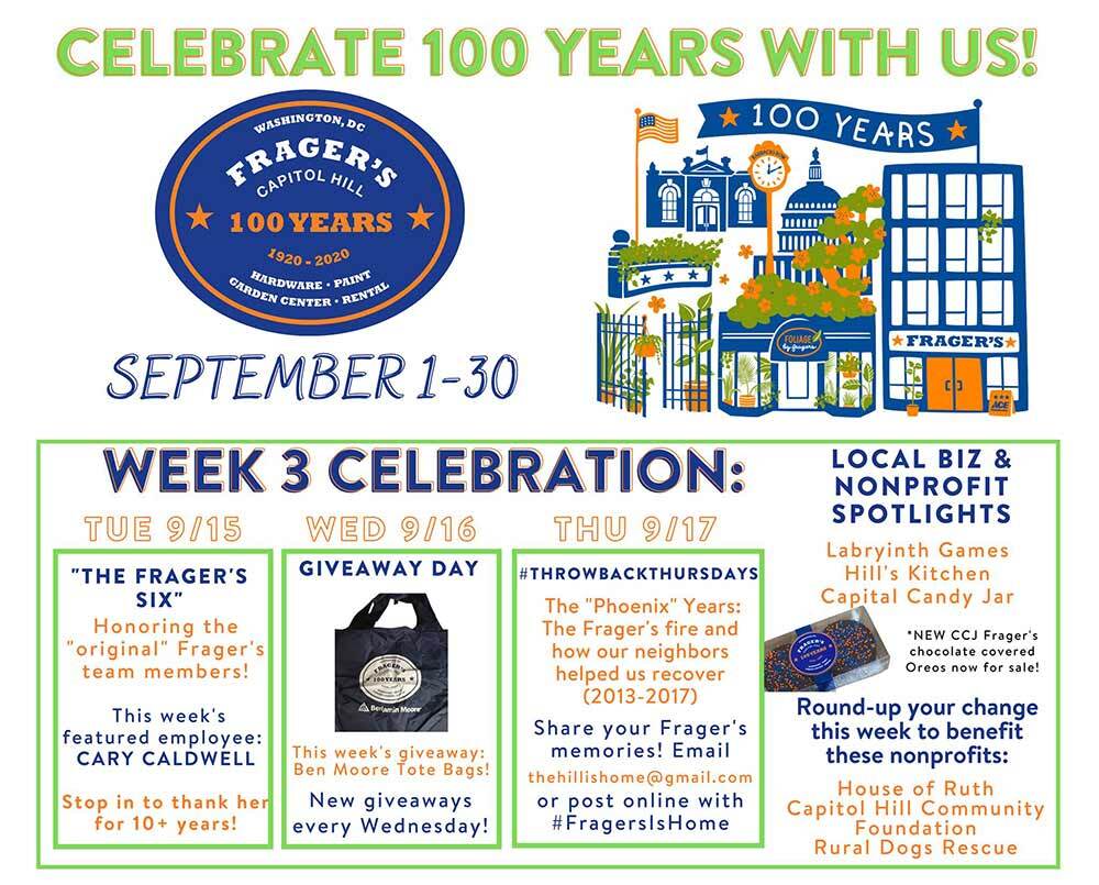 Frager’s Hardware Turns 100! 8 Frager’s kept customers informed of the month-long centennial anniversary celebration with frequent posts on Facebook.