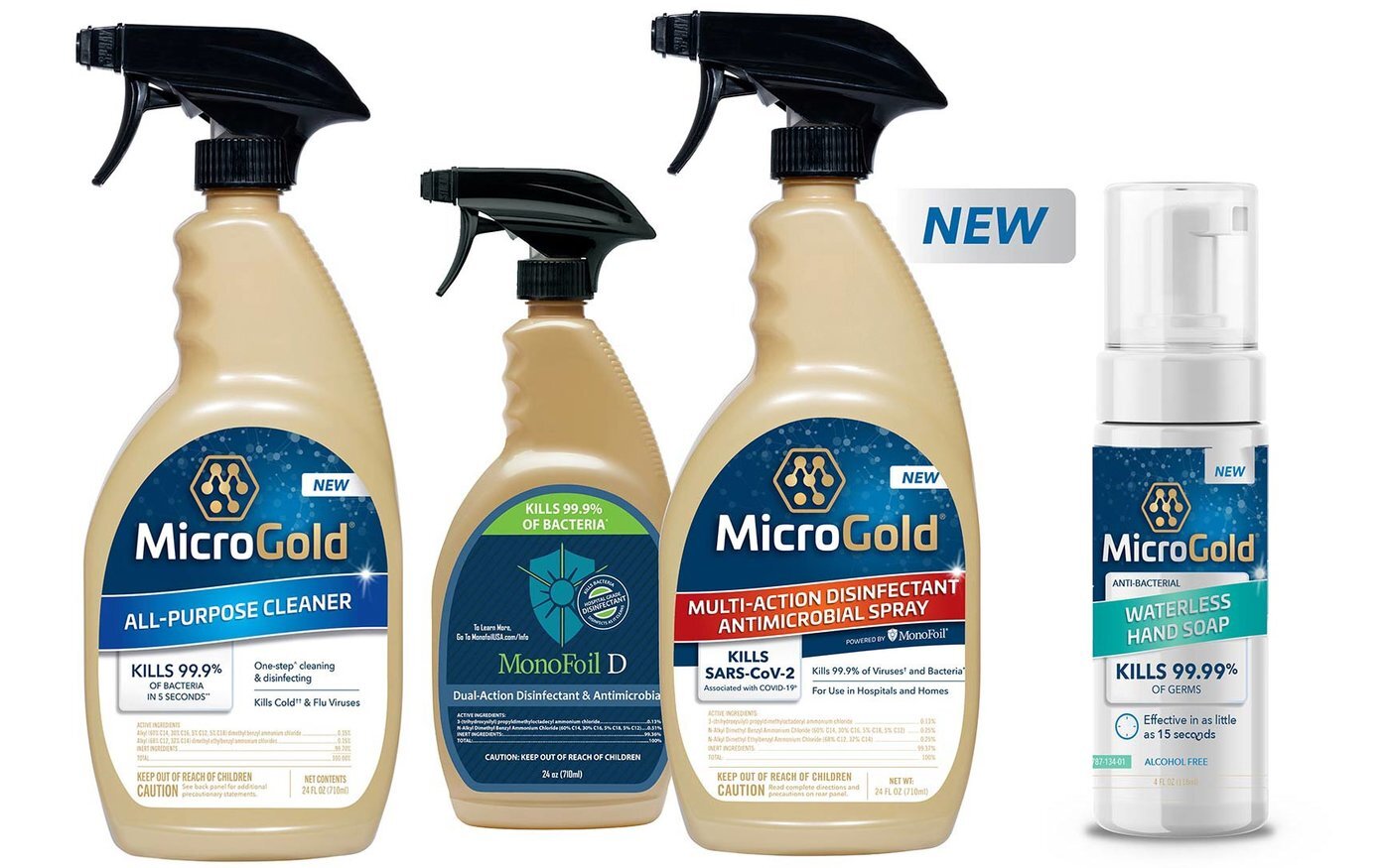 64db0622f32fb50d83219d72c06e5e1876b96802 MicroGold® All-Purpose Cleaner, MicroGold® Mutli-Action Disinfectant Antimicrobial Spray and Waterless Hand Soap from Granite Gold
