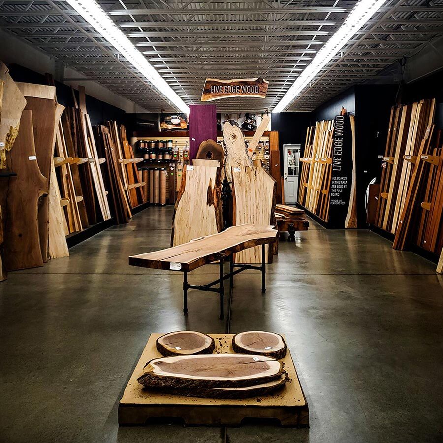 Live edge wood display at Hartville Hardware in Hartville, Ohio.