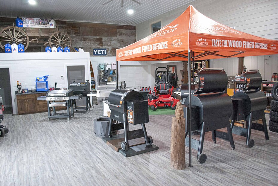 Beacon Award for Best New Store Under 20,000 sq. ft. — Wood Shed Lumber & Hardware Supply 9 An antique wooden farm wagon is used to display products in the new showroom for outdoor power equipment, grills and rental.