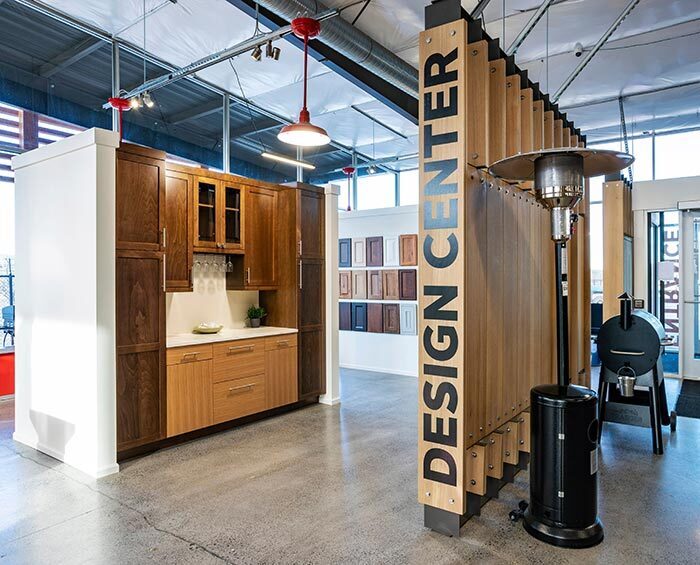 Inside, the most striking feature of the store is a 1,000-square-foot design center. With a sleek, contemporary look, the center showcases cabinets, countertops, doors and windows.