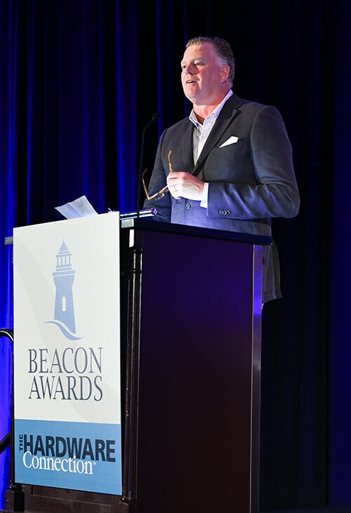 During his remarks after receiving the Beacon Award for Best New Store, Dirk Koopman thanked his employees and distributor, Orgill. “Ever since we’ve been with Orgill, it has been a great relationship from top to bottom,” he said.