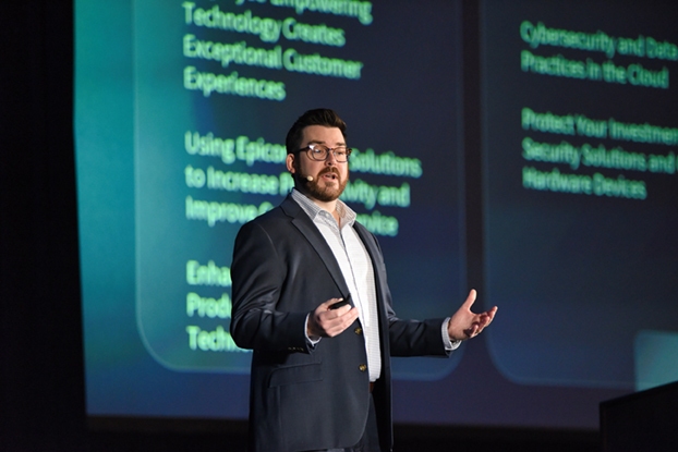 Carl Hildebrandt, Epicor’s vice president of product management, gives the Retail Leadership Keynote address at Epicor Insights’ Building Supply & Retail 2024 conference at the MGM Grand in Las Vegas last November.