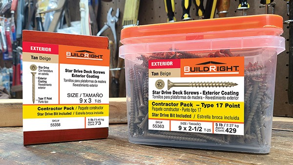 BuildRight Contractor Screw Tubs and Midwest Fastener BuildRight® Deck Screws